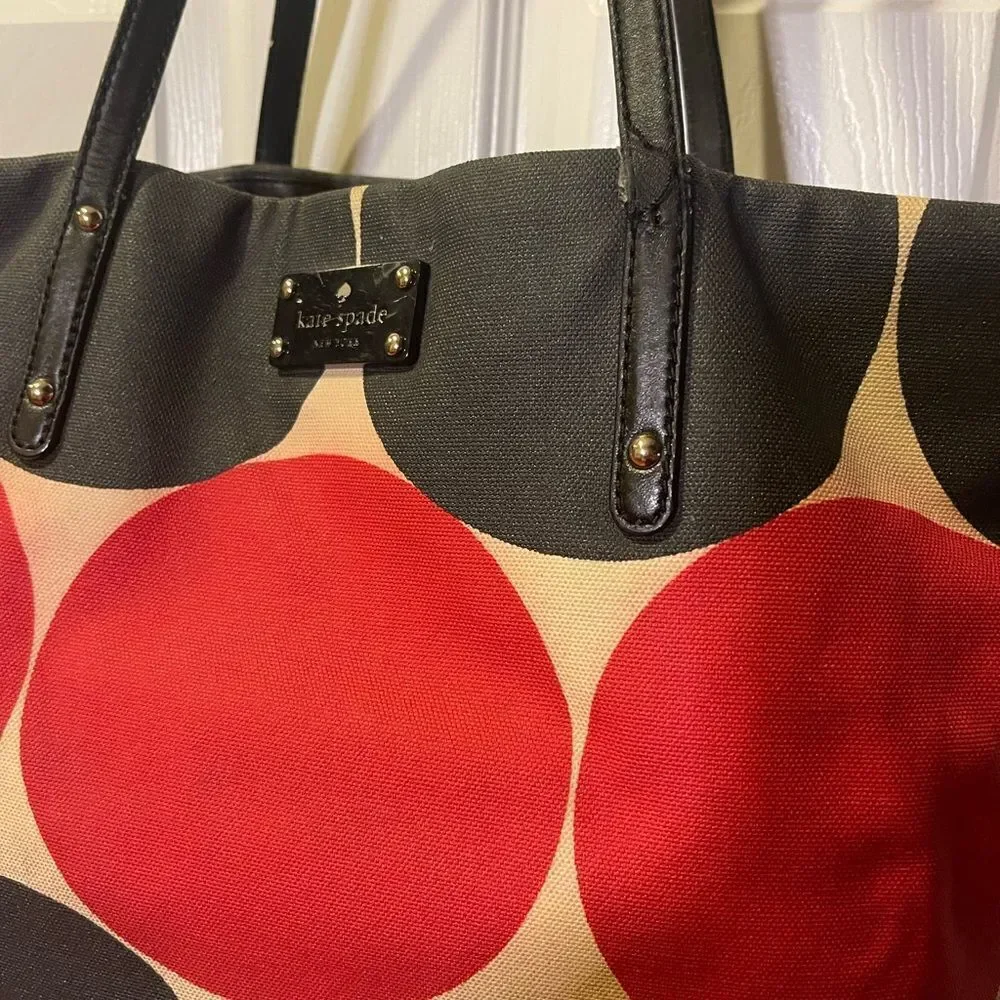 Kate Spade Bon Shopper Baby Bag, Tote, Deborah Dot Red Black & beige canvas